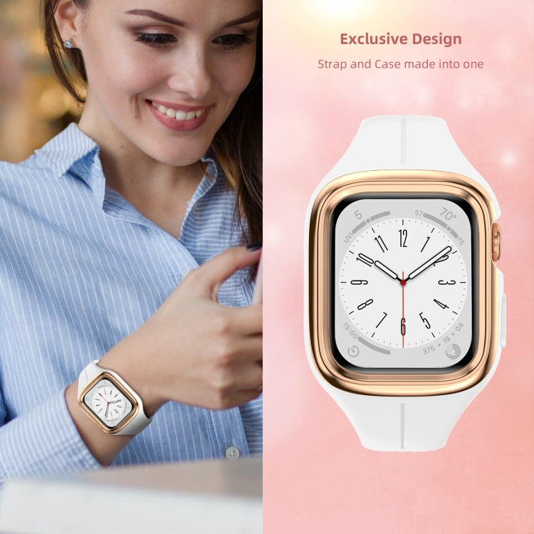 Stainless Steel Frame Silicone Watch Band For Apple Watch Series 8&7 41mm / SE 2&6&SE&5&4 40mm / 3&2&1 38mm(White) -  by PMC Jewellery | Online Shopping South Africa | PMC Jewellery