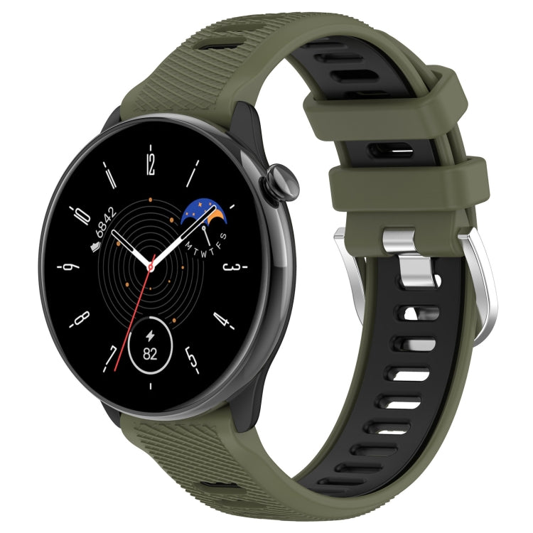 For Amazfit GTR Mini 20mm Cross Texture Two Color Silicone Stainless Steel Buckle Watch Band(Green Black) -  by PMC Jewellery | Online Shopping South Africa | PMC Jewellery