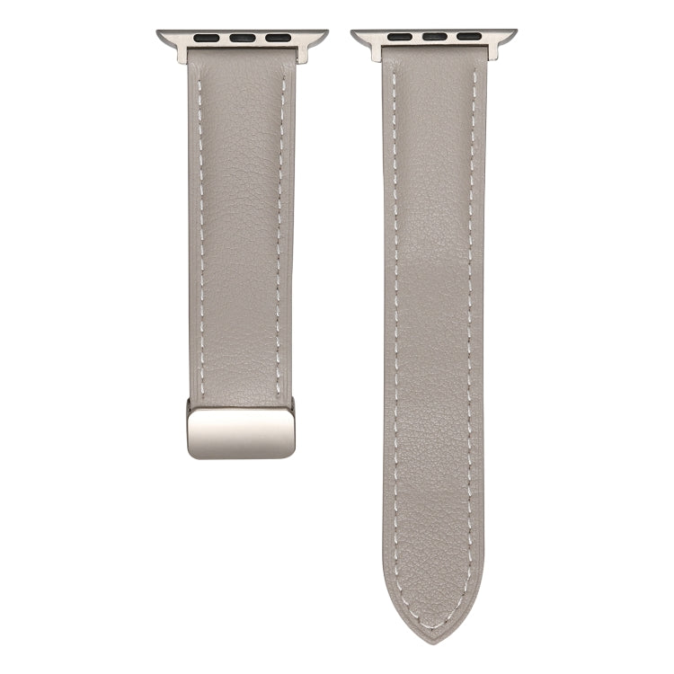 Folding Buckle Genuine Leather Watch Band For Apple Watch Ultra 49mm / Series 8&7 45mm / SE 2&6&SE&5&4 44mm / 3&2&1 42mm(Grey) -  by PMC Jewellery | Online Shopping South Africa | PMC Jewellery