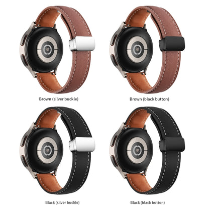 20mm Folding Buckle Plain Weave Genuine Leather Watch Band(Brown+Black) - Smart Wear by PMC Jewellery | Online Shopping South Africa | PMC Jewellery