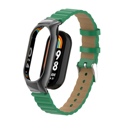 For Xiaomi Mi Band 8 Integrated Metal Case + Bamboo Leather Watch Band(Bamboo Green) - Smart Wear by PMC Jewellery | Online Shopping South Africa | PMC Jewellery