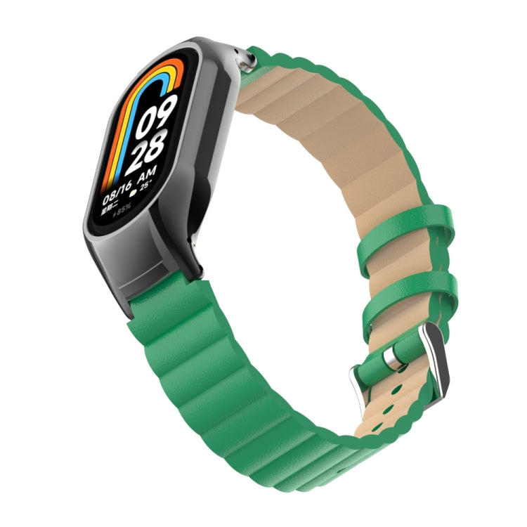 For Xiaomi Mi Band 8 Integrated Metal Case + Bamboo Leather Watch Band(Bamboo Green) - Smart Wear by PMC Jewellery | Online Shopping South Africa | PMC Jewellery