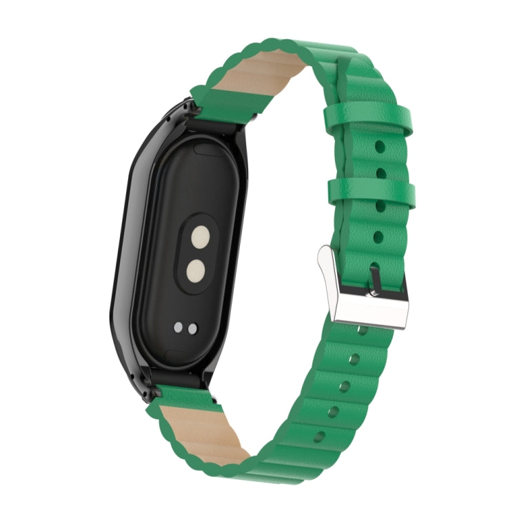 For Xiaomi Mi Band 8 Integrated Metal Case + Bamboo Leather Watch Band(Bamboo Green) - Smart Wear by PMC Jewellery | Online Shopping South Africa | PMC Jewellery