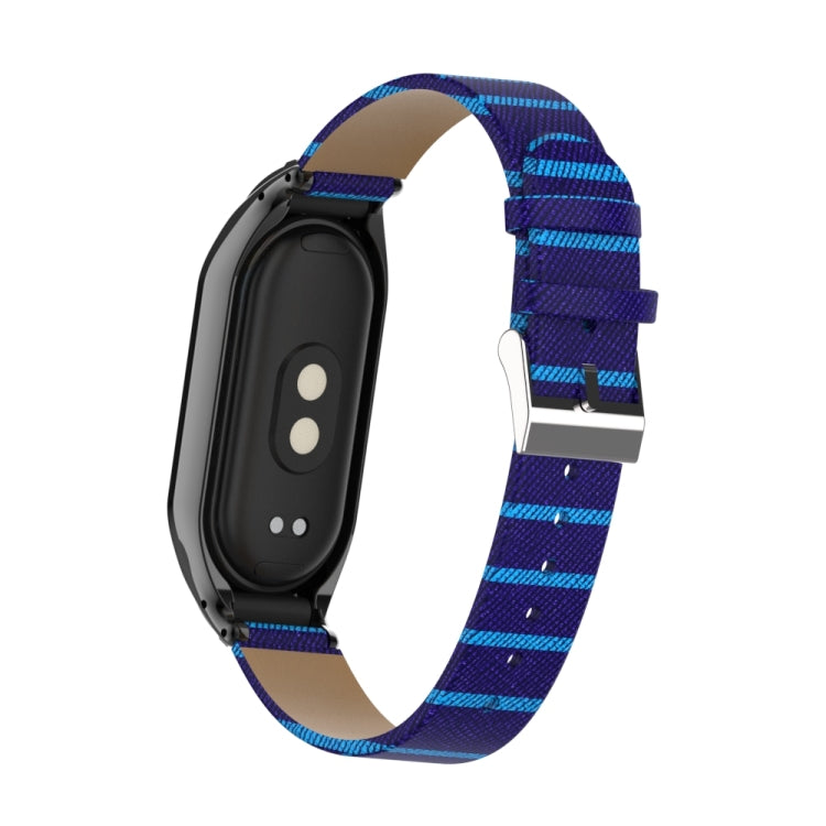 For Xiaomi Mi Band 8 Integrated Metal Case + Secondary Color Leather Watch Band(Blue) - Smart Wear by PMC Jewellery | Online Shopping South Africa | PMC Jewellery