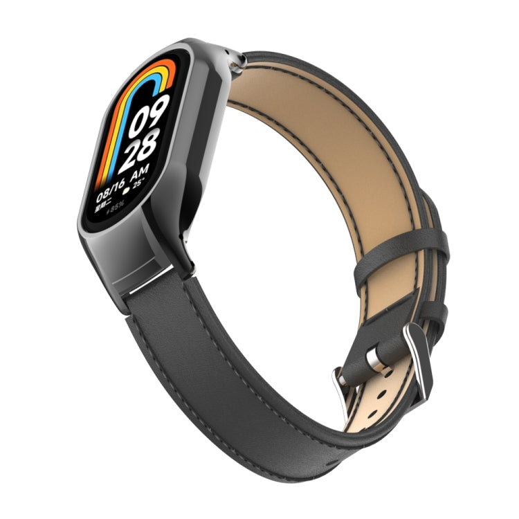 For Xiaomi Mi Band 8 Integrated Metal Case + Microfiber Sewing Leather Watch Band(Black) - Smart Wear by PMC TechLife | Online Shopping South Africa | PMC TechLife