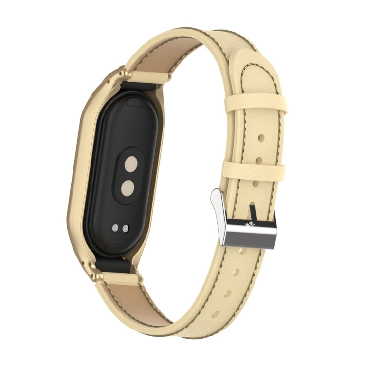 For Xiaomi Mi Band 8 Integrated Metal Case + Microfiber Sewing Leather Watch Band(Champagne) - Smart Wear by PMC Jewellery | Online Shopping South Africa | PMC Jewellery