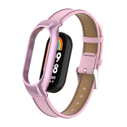 For Xiaomi Mi Band 8 Integrated Metal Case + Microfiber Sewing Leather Watch Band(Pink) - Smart Wear by PMC Jewellery | Online Shopping South Africa | PMC Jewellery