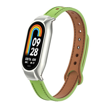 For Xiaomi Mi Band 8 Integrated Metal Case + Double Nail Microfiber Leather Watch Band(Grass Green) - Smart Wear by PMC Jewellery | Online Shopping South Africa | PMC Jewellery