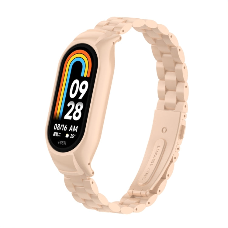 For Xiaomi Mi Band 8 Integrated Metal Case + Three-bead Watch Band(Milk Tea Color) - Smart Wear by PMC Jewellery | Online Shopping South Africa | PMC Jewellery