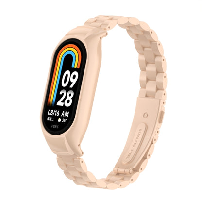 For Xiaomi Mi Band 8 Integrated Metal Case + Three-bead Watch Band(Milk Tea Color) - Smart Wear by PMC Jewellery | Online Shopping South Africa | PMC Jewellery