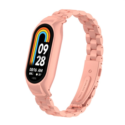 For Xiaomi Mi Band 8 Integrated Metal Case + Three-bead Watch Band(Bright Pink) - Smart Wear by PMC Jewellery | Online Shopping South Africa | PMC Jewellery