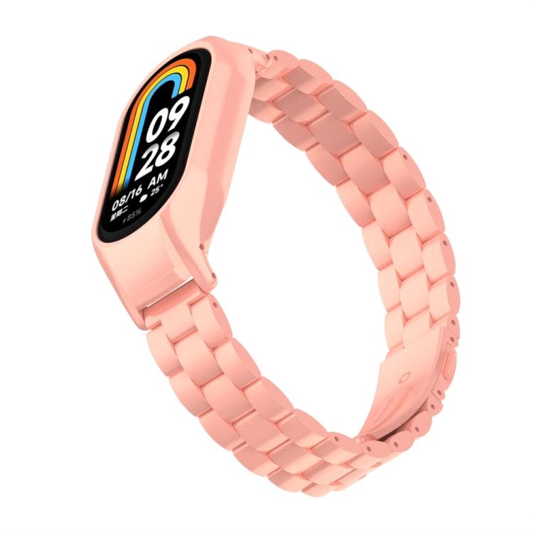 For Xiaomi Mi Band 8 Integrated Metal Case + Three-bead Watch Band(Bright Pink) - Smart Wear by PMC Jewellery | Online Shopping South Africa | PMC Jewellery