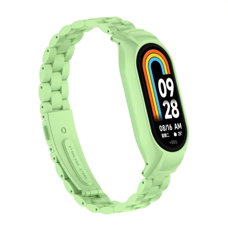 For Xiaomi Mi Band 8 Integrated Metal Case + Three-bead Watch Band(Matcha Green) - Smart Wear by PMC Jewellery | Online Shopping South Africa | PMC Jewellery