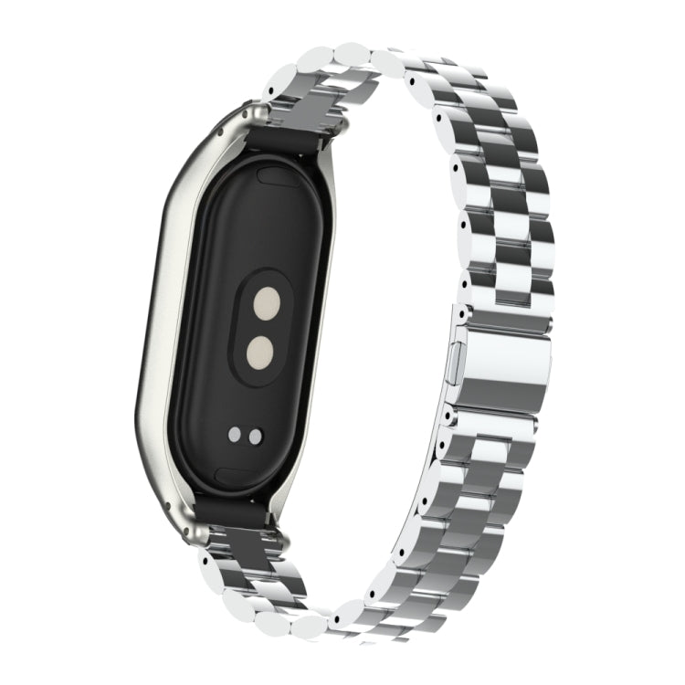 For Xiaomi Mi Band 8 Integrated Metal Case + Three-bead Watch Band(Silver) - Smart Wear by PMC Jewellery | Online Shopping South Africa | PMC Jewellery