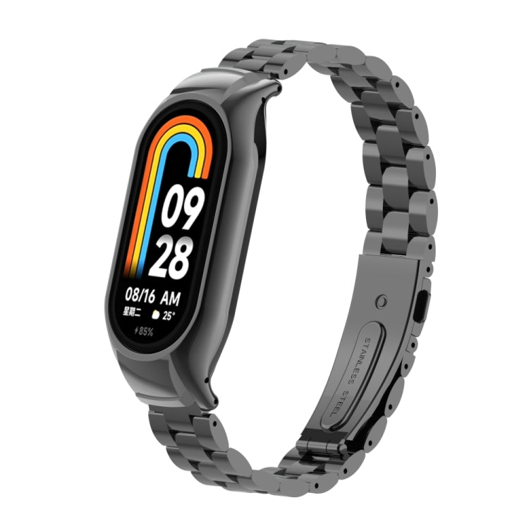 For Xiaomi Mi Band 8 Integrated Metal Case + Three-bead Watch Band(Black) - Smart Wear by PMC Jewellery | Online Shopping South Africa | PMC Jewellery