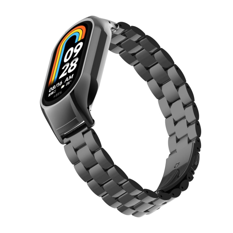 For Xiaomi Mi Band 8 Integrated Metal Case + Three-bead Watch Band(Black) - Smart Wear by PMC Jewellery | Online Shopping South Africa | PMC Jewellery