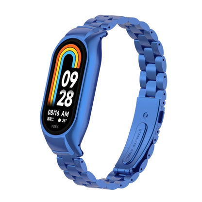 For Xiaomi Mi Band 8 Integrated Metal Case + Three-bead Watch Band(Blue) - Smart Wear by PMC Jewellery | Online Shopping South Africa | PMC Jewellery