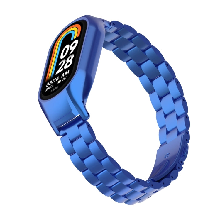 For Xiaomi Mi Band 8 Integrated Metal Case + Three-bead Watch Band(Blue) - Smart Wear by PMC Jewellery | Online Shopping South Africa | PMC Jewellery