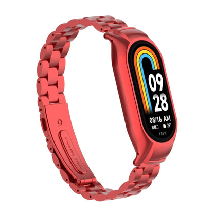 For Xiaomi Mi Band 8 Integrated Metal Case + Three-bead Watch Band(Red) - Smart Wear by PMC Jewellery | Online Shopping South Africa | PMC Jewellery