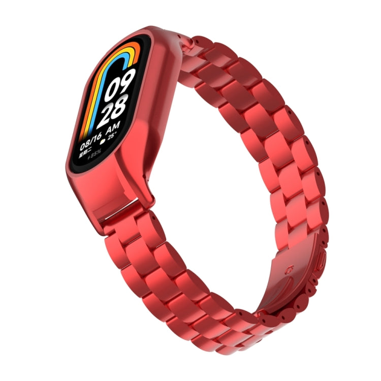 For Xiaomi Mi Band 8 Integrated Metal Case + Three-bead Watch Band(Red) - Smart Wear by PMC Jewellery | Online Shopping South Africa | PMC Jewellery