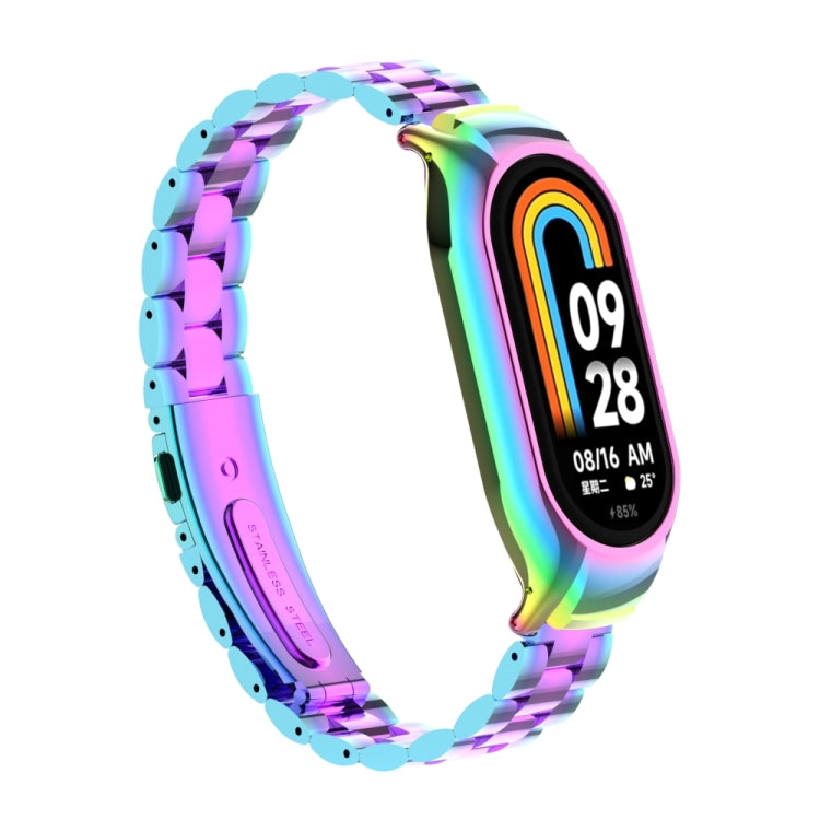 For Xiaomi Mi Band 8 Integrated Metal Case + Three-bead Watch Band(Colorful) - Smart Wear by PMC Jewellery | Online Shopping South Africa | PMC Jewellery