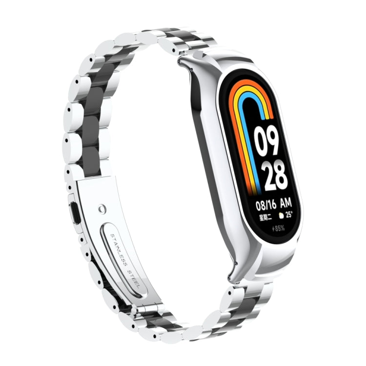 For Xiaomi Mi Band 8 Integrated Metal Case + Three-bead Watch Band(Silver+Black) - Smart Wear by PMC Jewellery | Online Shopping South Africa | PMC Jewellery