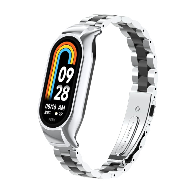 For Xiaomi Mi Band 8 Integrated Metal Case + Three-bead Watch Band(Silver+Black) - Smart Wear by PMC Jewellery | Online Shopping South Africa | PMC Jewellery