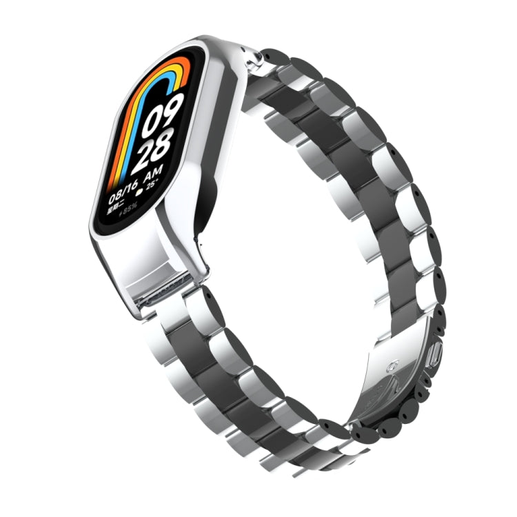 For Xiaomi Mi Band 8 Integrated Metal Case + Three-bead Watch Band(Silver+Black) - Smart Wear by PMC TechLife | Online Shopping South Africa | PMC TechLife