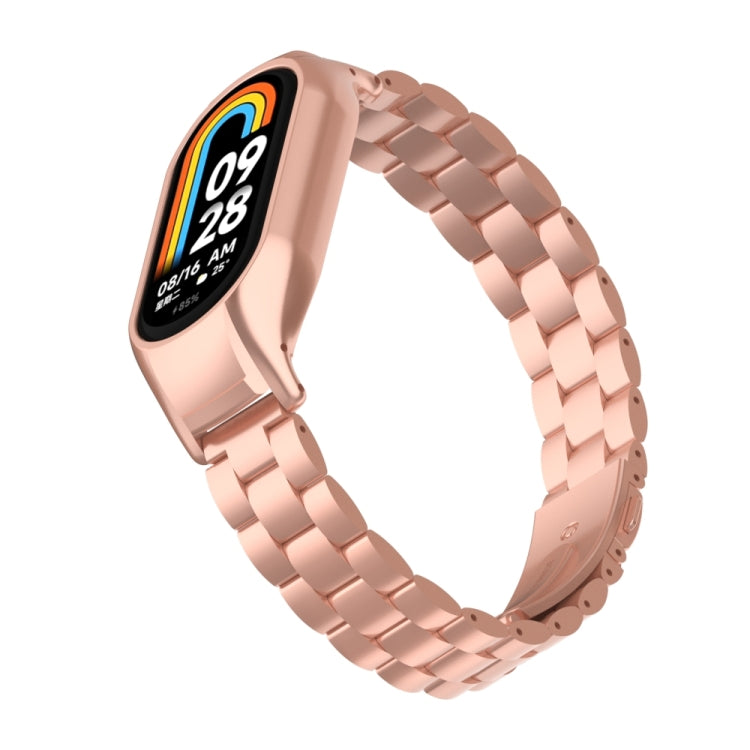 For Xiaomi Mi Band 8 Integrated Metal Case + Three-bead Watch Band(Rose Red) - Smart Wear by PMC Jewellery | Online Shopping South Africa | PMC Jewellery