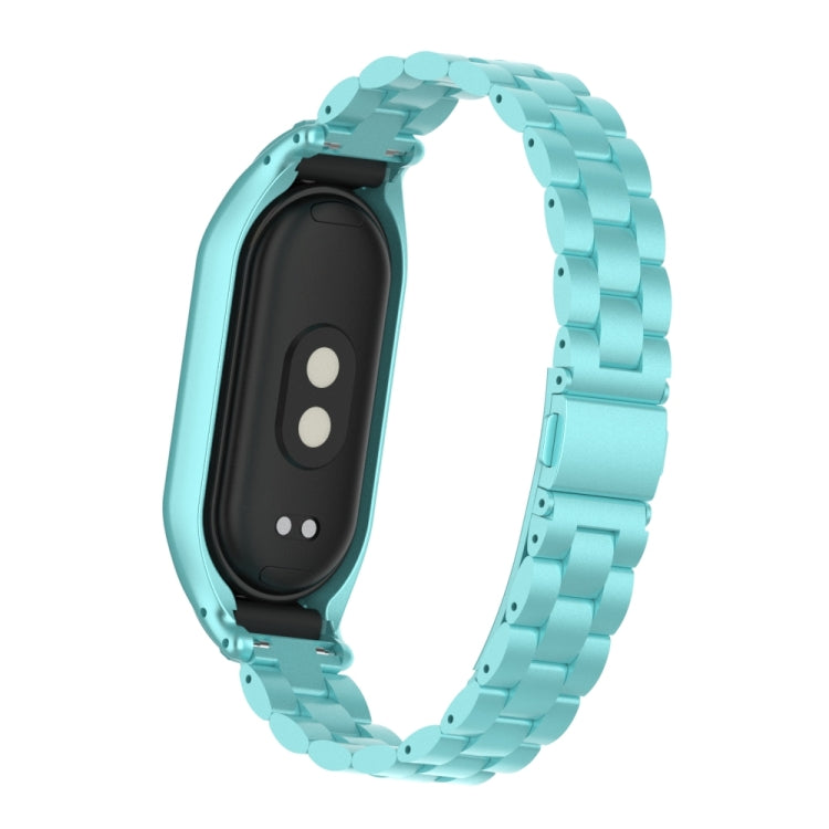 For Xiaomi Mi Band 8 Integrated Metal Case + Three-bead Watch Band(Cloud Blue) - Smart Wear by PMC TechLife | Online Shopping South Africa | PMC TechLife