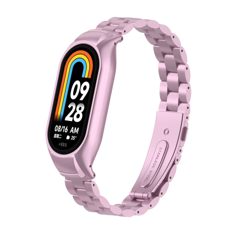 For Xiaomi Mi Band 8 Integrated Metal Case + Three-bead Watch Band(Rose Pink) - Smart Wear by PMC Jewellery | Online Shopping South Africa | PMC Jewellery