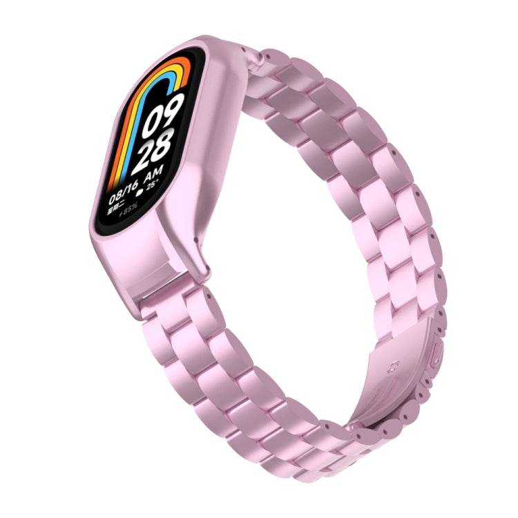 For Xiaomi Mi Band 8 Integrated Metal Case + Three-bead Watch Band(Rose Pink) - Smart Wear by PMC Jewellery | Online Shopping South Africa | PMC Jewellery