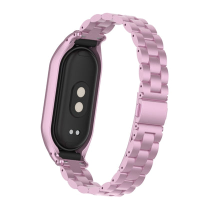 For Xiaomi Mi Band 8 Integrated Metal Case + Three-bead Watch Band(Rose Pink) - Smart Wear by PMC Jewellery | Online Shopping South Africa | PMC Jewellery