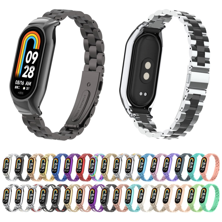 For Xiaomi Mi Band 8 Integrated Metal Case + Three-bead Watch Band(Red) - Smart Wear by PMC TechLife | Online Shopping South Africa | PMC TechLife