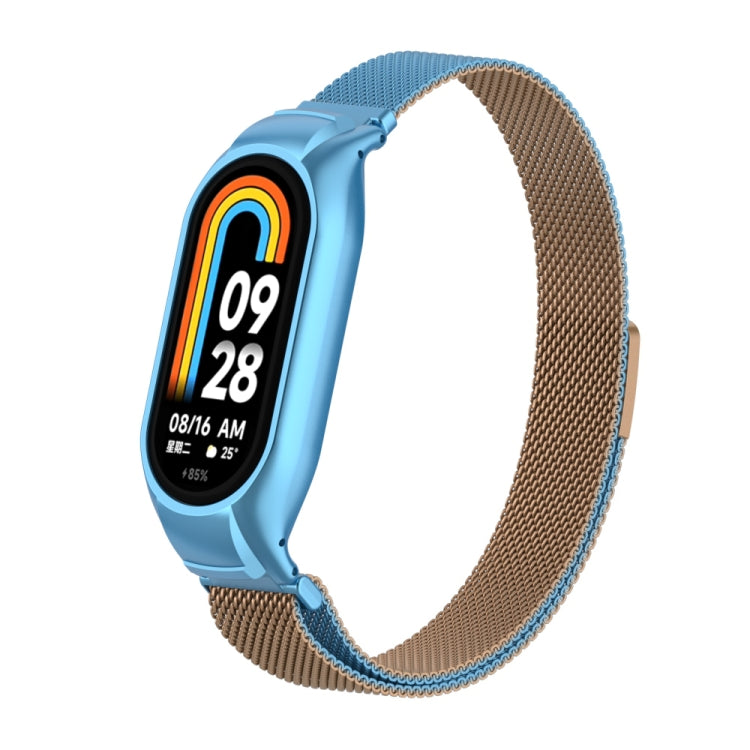 For Xiaomi Mi Band 8 Integrated Metal Case + Milanese Magnetic Watch Band(Gold Blue) - Smart Wear by PMC Jewellery | Online Shopping South Africa | PMC Jewellery