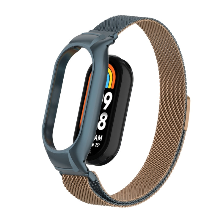 For Xiaomi Mi Band 8 Integrated Metal Case + Milanese Magnetic Watch Band(Gold Grey) - Smart Wear by PMC Jewellery | Online Shopping South Africa | PMC Jewellery