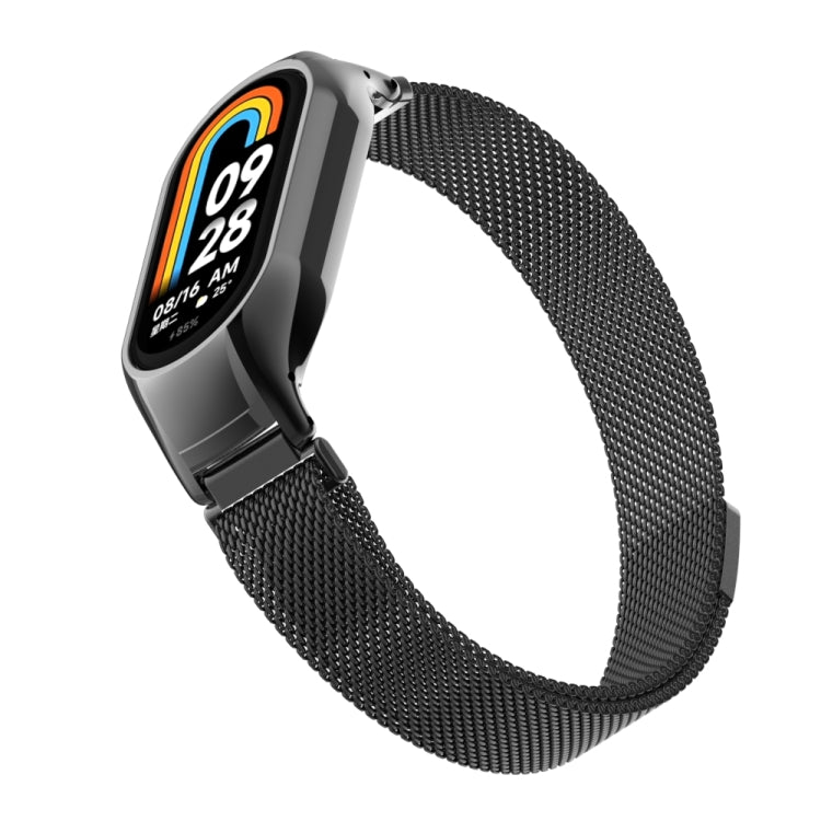 For Xiaomi Mi Band 8 Integrated Metal Case + Milanese Magnetic Watch Band(Black) - Smart Wear by PMC Jewellery | Online Shopping South Africa | PMC Jewellery