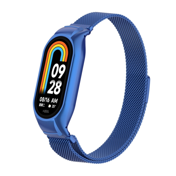 For Xiaomi Mi Band 8 Integrated Metal Case + Milanese Magnetic Watch Band(Blue) - Smart Wear by PMC Jewellery | Online Shopping South Africa | PMC Jewellery