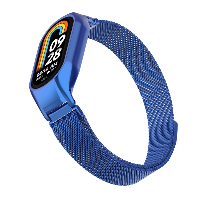 For Xiaomi Mi Band 8 Integrated Metal Case + Milanese Magnetic Watch Band(Blue) - Smart Wear by PMC Jewellery | Online Shopping South Africa | PMC Jewellery