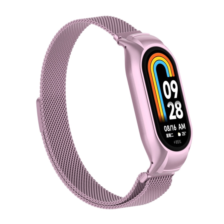 For Xiaomi Mi Band 8 Integrated Metal Case + Milanese Magnetic Watch Band(Rose Pink) - Smart Wear by PMC Jewellery | Online Shopping South Africa | PMC Jewellery