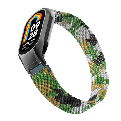 For Xiaomi Mi Band 8 Integrated Metal Case + Milanese Magnetic Watch Band(Army Green) - Smart Wear by PMC Jewellery | Online Shopping South Africa | PMC Jewellery