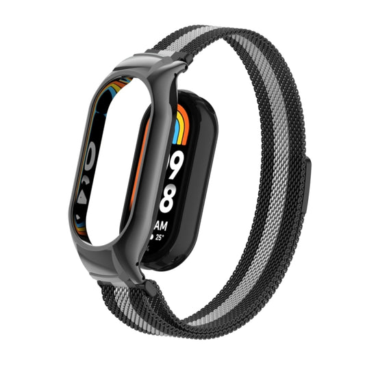 For Xiaomi Mi Band 8 Integrated Metal Case + Milanese Magnetic Watch Band(Black+Silver) - Smart Wear by PMC Jewellery | Online Shopping South Africa | PMC Jewellery