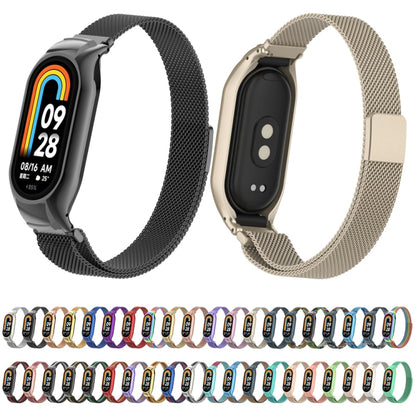 For Xiaomi Mi Band 8 Integrated Metal Case + Milanese Magnetic Watch Band(Gold Blue) - Smart Wear by PMC Jewellery | Online Shopping South Africa | PMC Jewellery