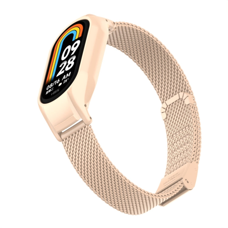 For Xiaomi Mi Band 8 Integrated Metal Case + Steel Mesh Buckle Watch Band(Milk Tea Color) - Smart Wear by PMC Jewellery | Online Shopping South Africa | PMC Jewellery