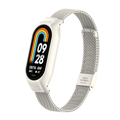 For Xiaomi Mi Band 8 Integrated Metal Case + Steel Mesh Buckle Watch Band(Beige) - Smart Wear by PMC Jewellery | Online Shopping South Africa | PMC Jewellery