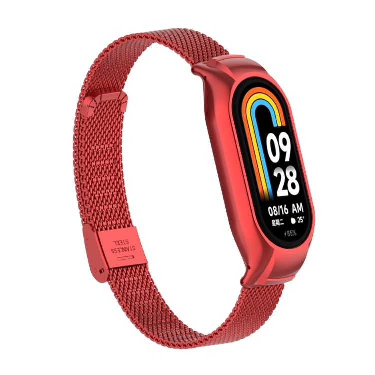 For Xiaomi Mi Band 8 Integrated Metal Case + Steel Mesh Buckle Watch Band(Red) - Smart Wear by PMC Jewellery | Online Shopping South Africa | PMC Jewellery