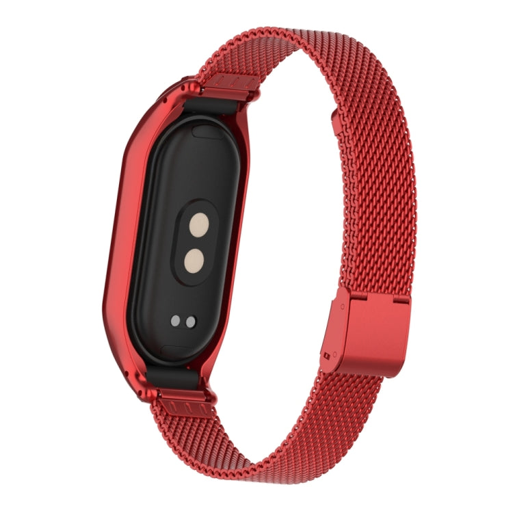 For Xiaomi Mi Band 8 Integrated Metal Case + Steel Mesh Buckle Watch Band(Red) - Smart Wear by PMC Jewellery | Online Shopping South Africa | PMC Jewellery