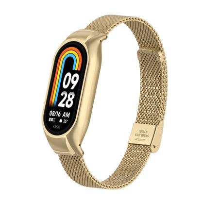 For Xiaomi Mi Band 8 Integrated Metal Case + Steel Mesh Buckle Watch Band(Retro Gold) - Smart Wear by PMC Jewellery | Online Shopping South Africa | PMC Jewellery