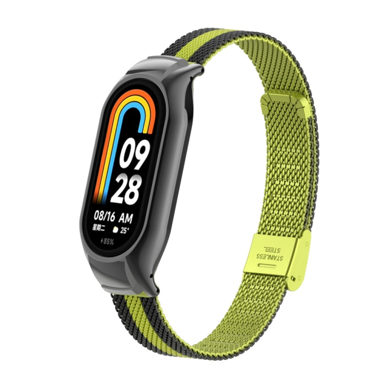 For Xiaomi Mi Band 8 Integrated Metal Case + Steel Mesh Buckle Watch Band(Black+Yellow) - Smart Wear by PMC Jewellery | Online Shopping South Africa | PMC Jewellery