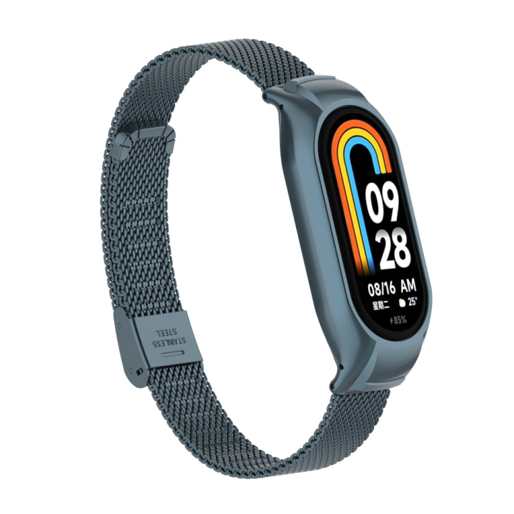 For Xiaomi Mi Band 8 Integrated Metal Case + Steel Mesh Buckle Watch Band(Titanium Gray) - Smart Wear by PMC Jewellery | Online Shopping South Africa | PMC Jewellery